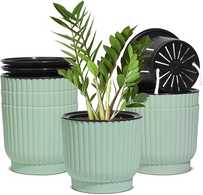 T4U 6 Inch Self Watering Pots for Indoor Plants, 6 Pack Plant Pots, Self by T4U