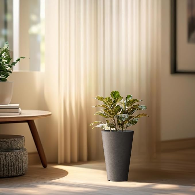 Kante Tall Round Planter Set of 2, 13 Inch Tall Decorative Planter Pots - Image 4