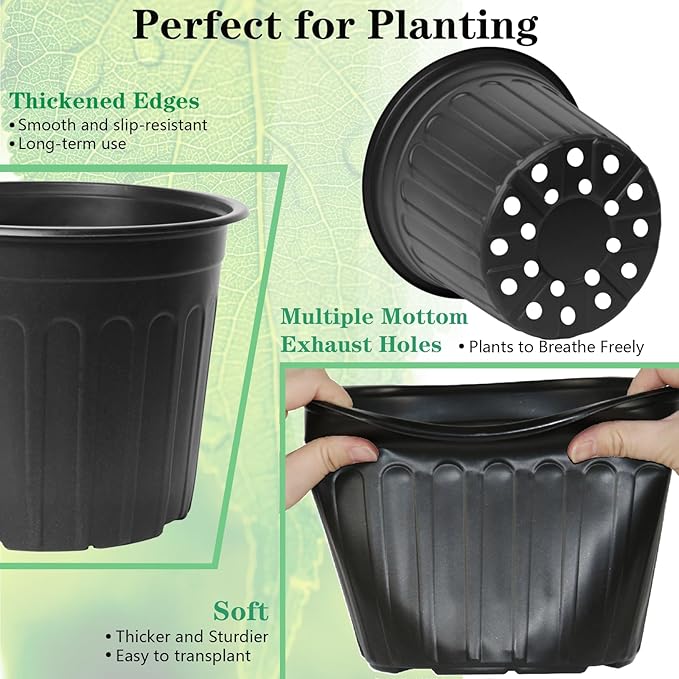 50-Pack 2.5 Gallon Flexible Plastic Plant Pots, Thickened Soft Seed Starting - Image 4