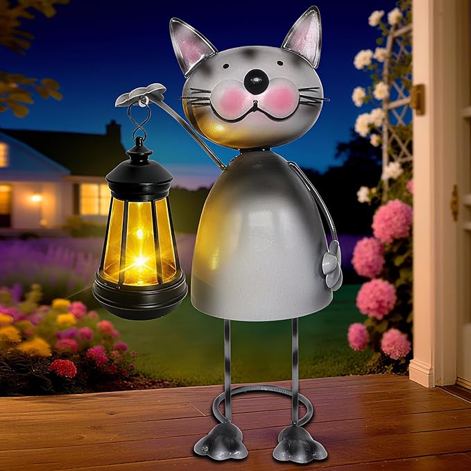 Garden Decor Cat Solar Statues, Unique Garden Statues Cat by yulloyello