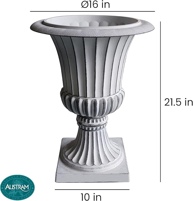 Urn Planters 22", Tall Stone-Resin Pedestal Planters - Image 4