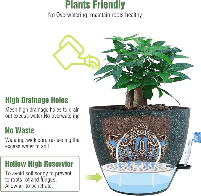 12 inch Large Self Watering Pots, Plastic Planters - Image 3