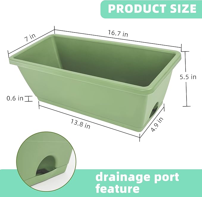 Window Box Planter, 7 Pack Plastic Vegetable Flower Planters Boxes 17 Inches - Image 3