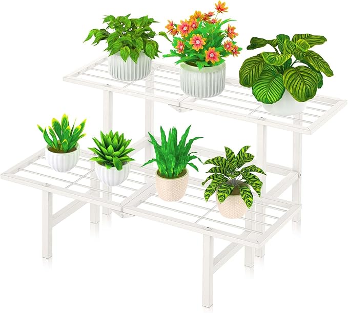 2 Tier Metal Plant Stand Outdoor Indoor, Separated Tiered Outdoor Folding Plant by JSYONII