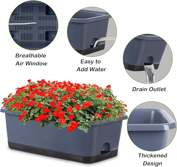 Window Box Planter 8 Pcs, 17 Inches Rectangle Flower Pots - Image 2