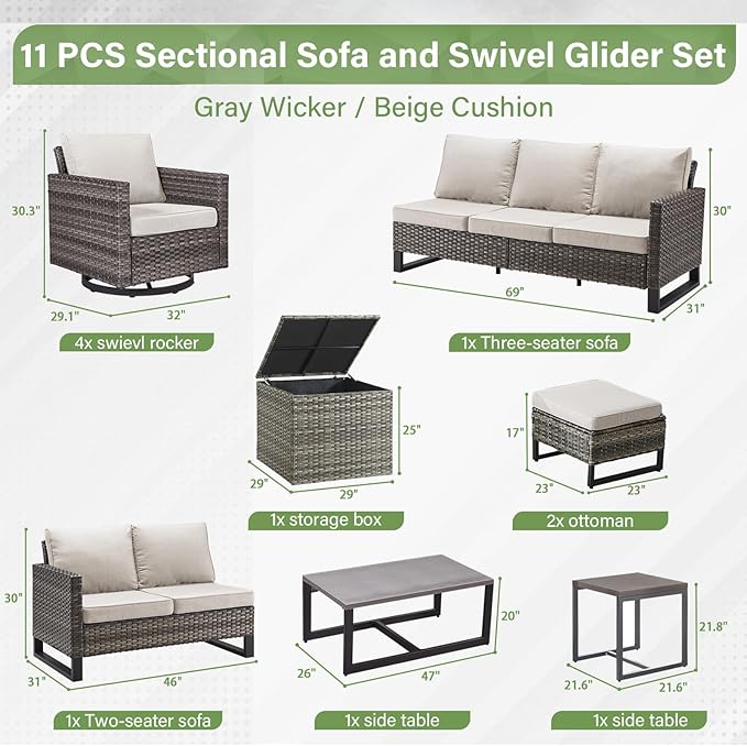 Belord Spacious 11 Pieces Patio Conversation Set - Image 2