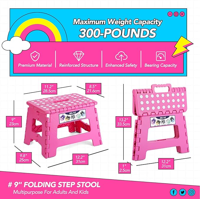 Delxo Folding Step Stool 9 inch Non-Slip Foldable Stools Up to 300 LBS Kids - Image 2