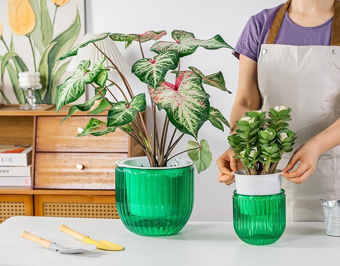 Melphoe Self Watering Pots for Indoor Plants Planter, 8.3/5.3 Inch 2 Pack - Image 2