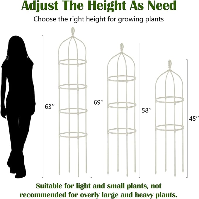 2 Pcs Garden Obelisk Trellis for Climbing Plants Outdoor 6 Ft Rose Bush Round - Image 3