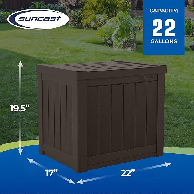 Suncast 17 x 22 Inch Resin 22-Gallon Patio Storage Deck Box, Java Brown - Image 3