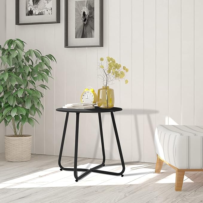 Patio Small Side Table Waterproof Round Metal Steel Weather Resistant Portable - Image 8