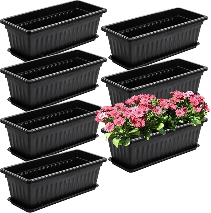 Fasmov 7 Pack 17 Inches Flower Window Box Plastic Vegetable Planters by Fasmov