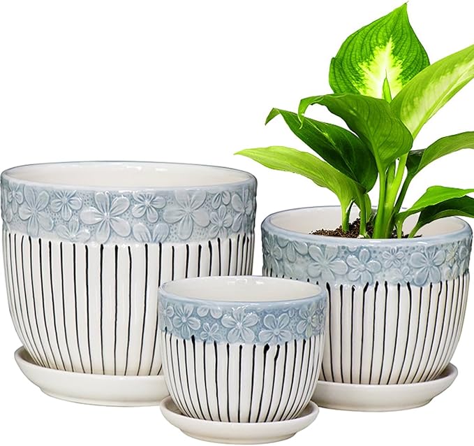 Ceramic Plant Pots Set of 3, 6.75/5.6/4.2 inch Planters by Hlukana
