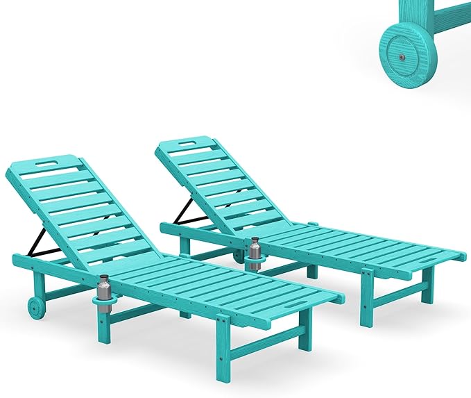 SERWALL Outdoor Chaise Lounge Set of 2, All-Weather HDPE Pool Lounge Chairs - Image 10