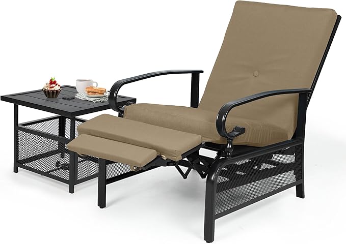 Oakcloud Adjustable Outdoor Lounge Chair Metal Patio Relaxing Recliner Chair Set by OckcloudPatioFurniture