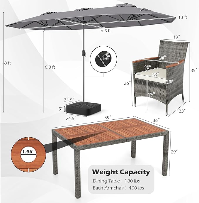 Tangkula 9 Pieces Rattan Outdoor Dining Set - Image 6