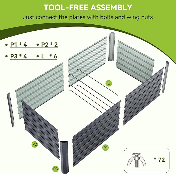 Ohuhu 6x3x1.9FT Metal Raised Garden Bed Outdoor, Reinforced Galvanized Steel - Image 8