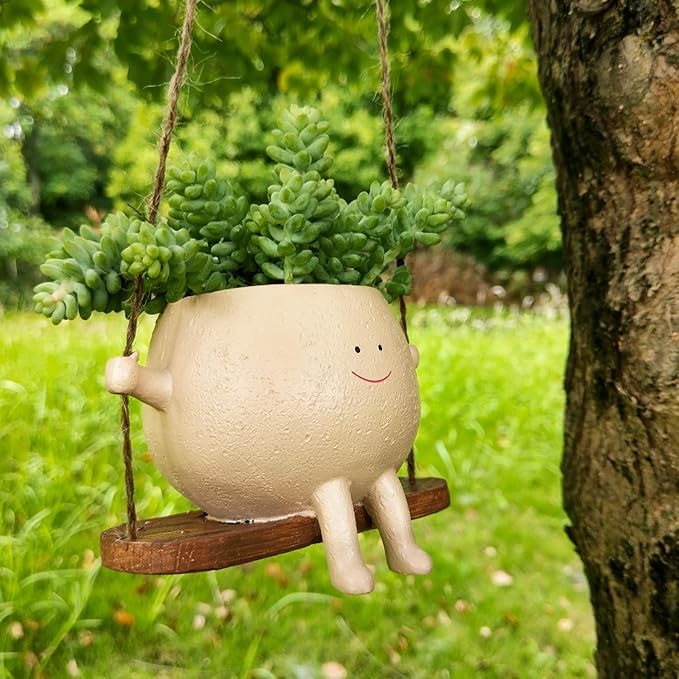 Swing Face Planter Pot Hanging Resin Flower Head Planters - Image 6