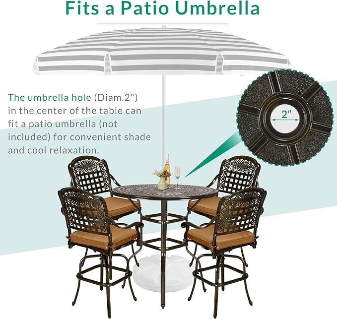VIVIJASON 5-Piece Outdoor Swivel Bar Stools Set, All Weather Cast Aluminum - Image 5