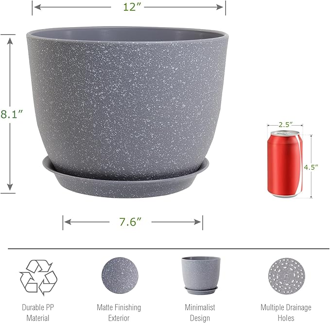 12inch Large Plant Pot, Modern Plastic Planter - Image 2