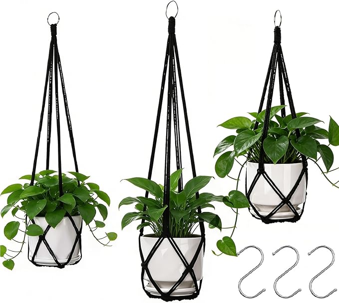 YIBOT 3 Pack Black Macrame Plant Hanger Indoor Hanging Planter Basket by YIBOT