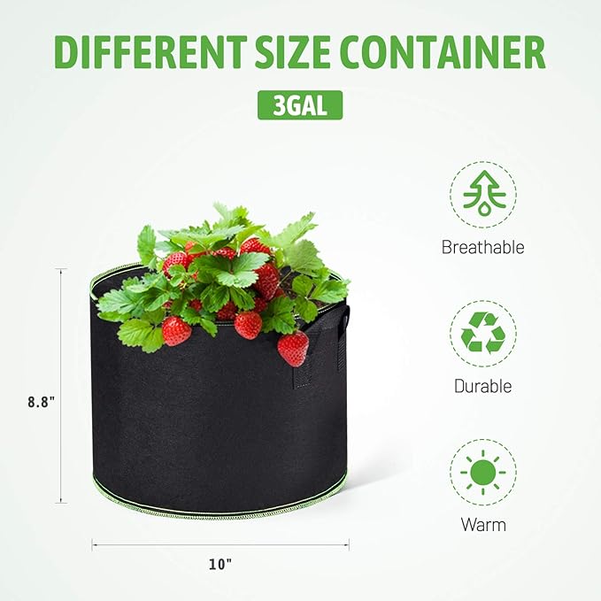 Delxo 20-Pack 3 Gallon Grow Bags Heavy Duty Aeration Fabric Pots Thickened - Image 2