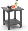 LUE BONA Adirondack Outdoor Side Table, 2-Tier Dark Grey HDPS Patio End Table by LUEBONA