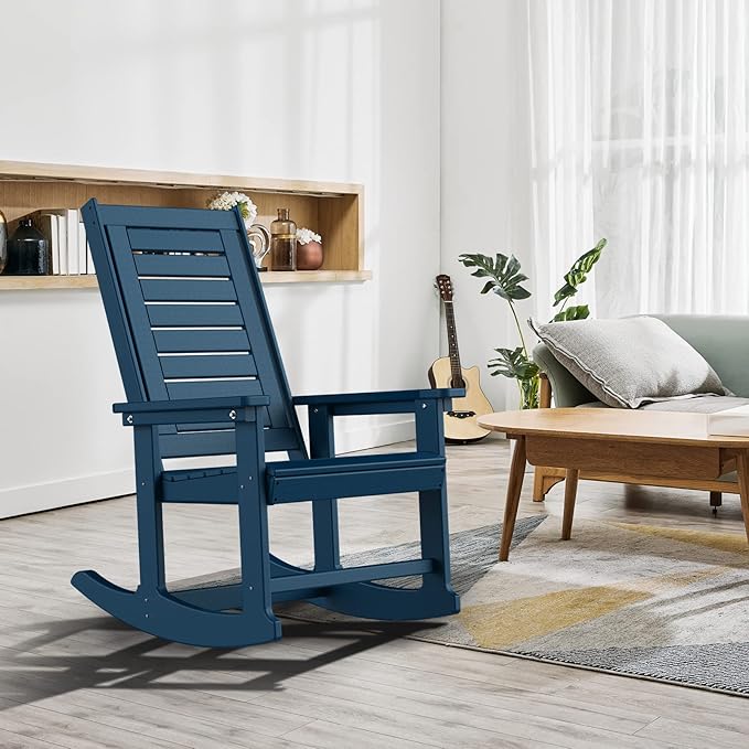 GREENVINES Outdoor Rocking Chairs | Porch Rocker | HDPE Plastic | Blue | - Image 2