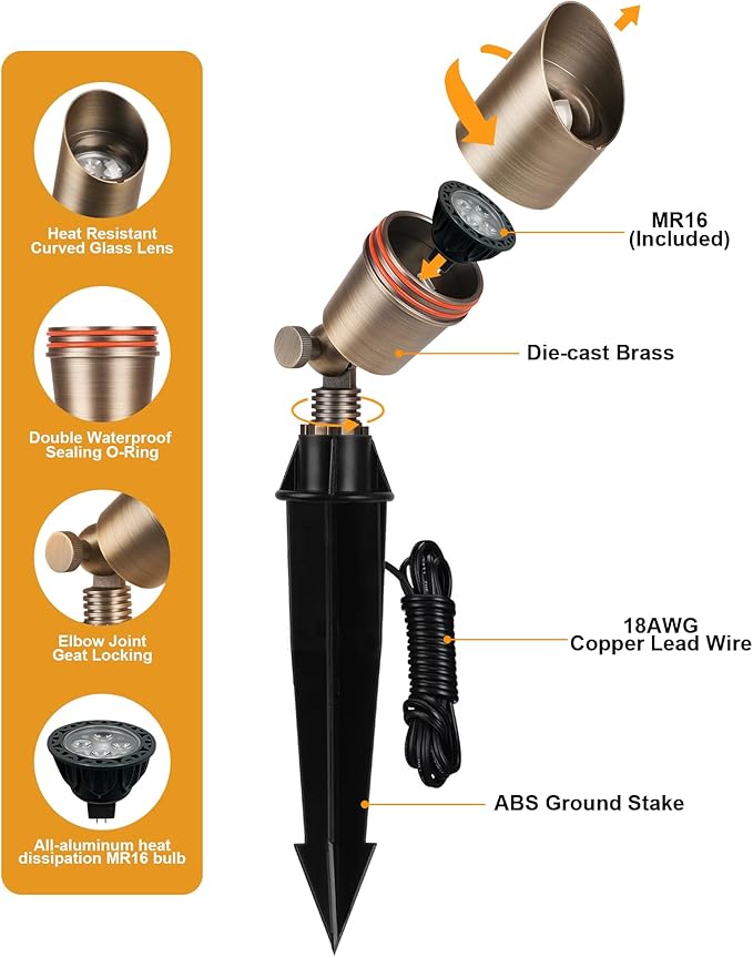 PARTPHONER Solid Brass Low Voltage Landscape Lighting, Wired 12V LED Landscape - Image 4