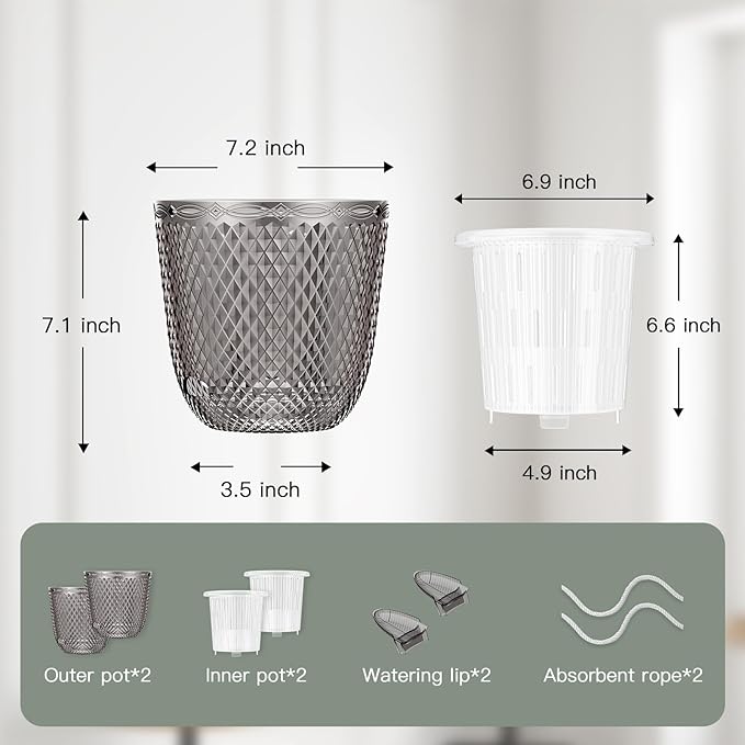 QCQHDU 2 Pack Self Watering Pots, 7.2 Inch Flower Pots - Image 6