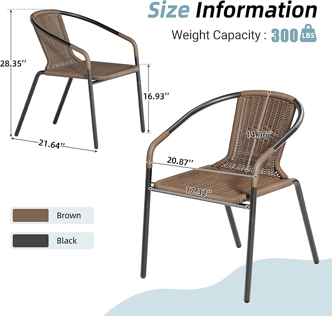Amopatio Outdoor Dining Chairs Set of 4, Stackable Patio Chairs, Rattan Wicker - Image 5