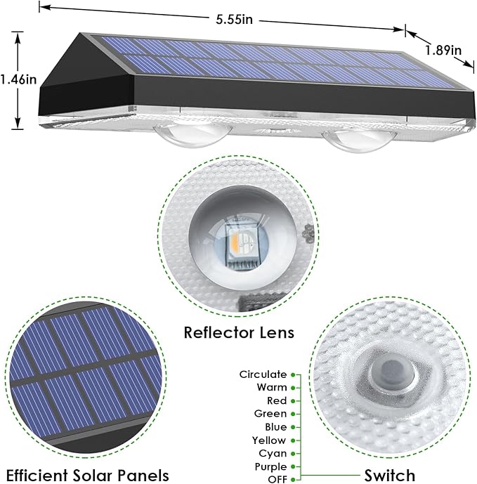 Solar Fence Lights Outdoor, 2PK RGB Solar Lights - Image 6
