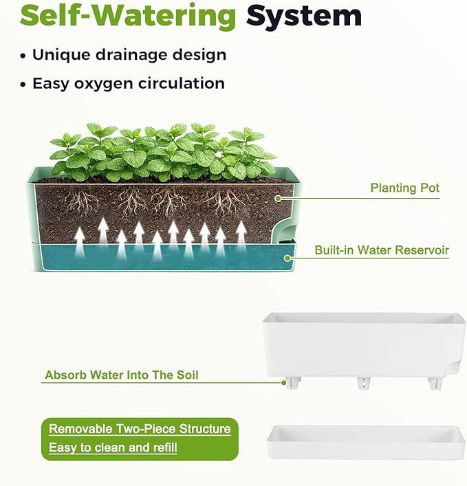 2 Pack Self Watering Pots for Indoor Plants 17 Inches Window Boxes Planters - Image 5
