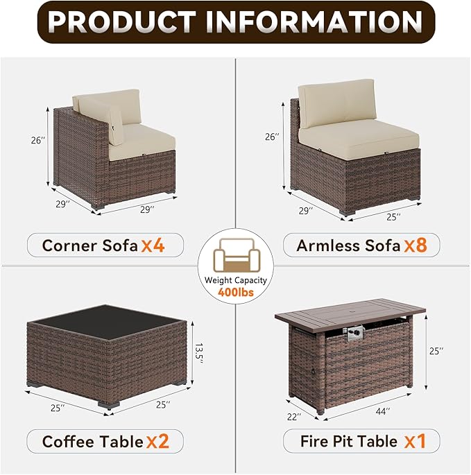 Aoxun Patio Furniture Sets, 15-Piece Outdoor Patio Furniture - Image 2