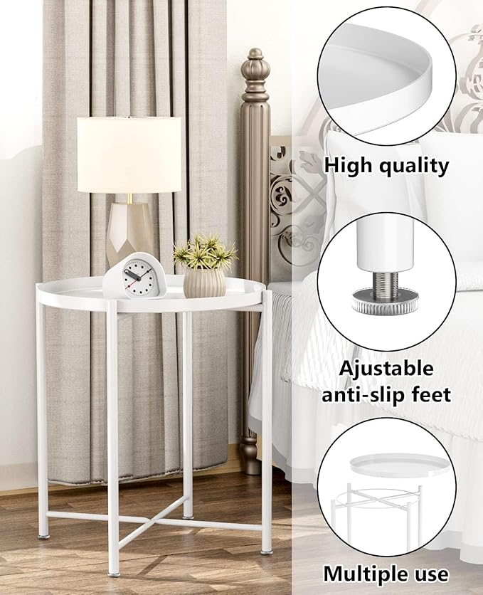 EKNITEY End Table, Folding Metal Side Table Waterproof Small Coffee Table Sofa - Image 4