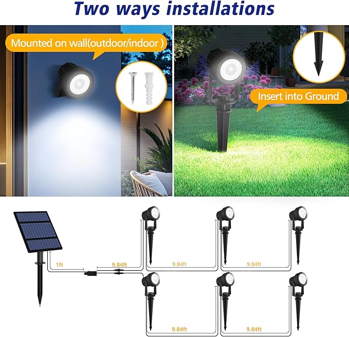 T-SUNUS Christmas Solar Garden Spotlight Outdoor 6-in-1 White Landscape Spot - Image 5