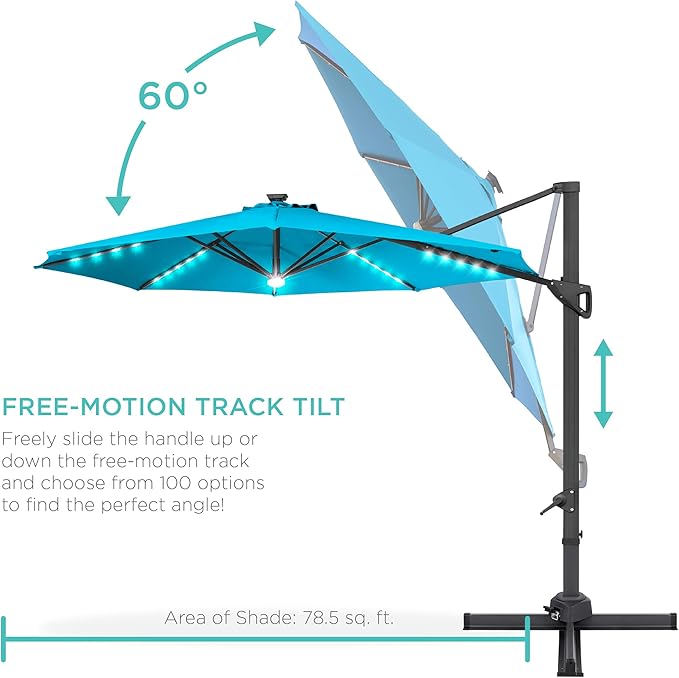 Best Choice Products 10ft Solar LED Cantilever Patio Umbrella, 360-Degree - Image 5