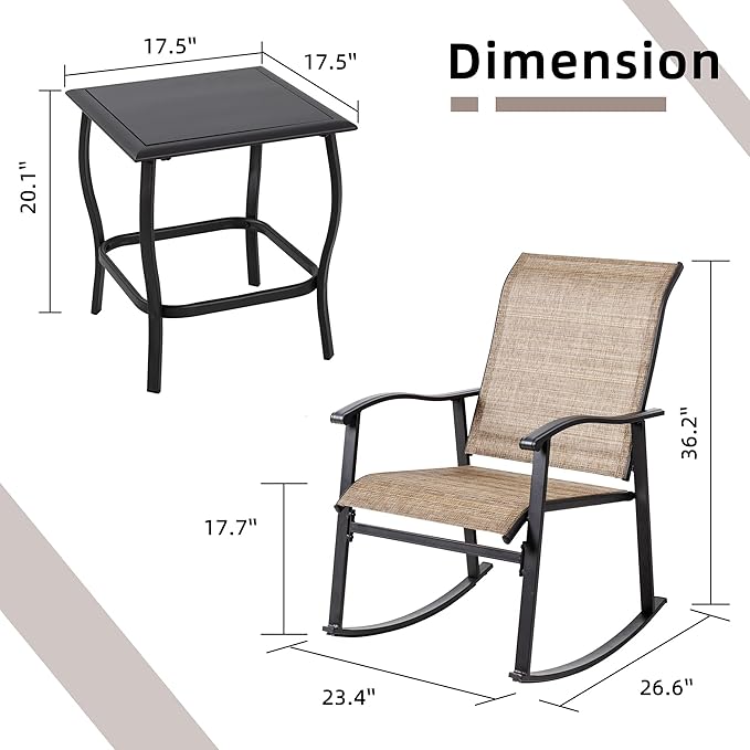 Vongrasig 3 Piece Outdoor Rocking Bistro Set, Textilene Fabric Small Patio - Image 6