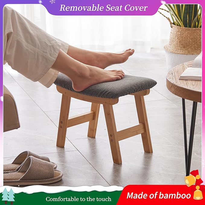 Foot Stool, Bamboo Small Sofa Foot Rest Under Desk, Extra Seating - Image 3