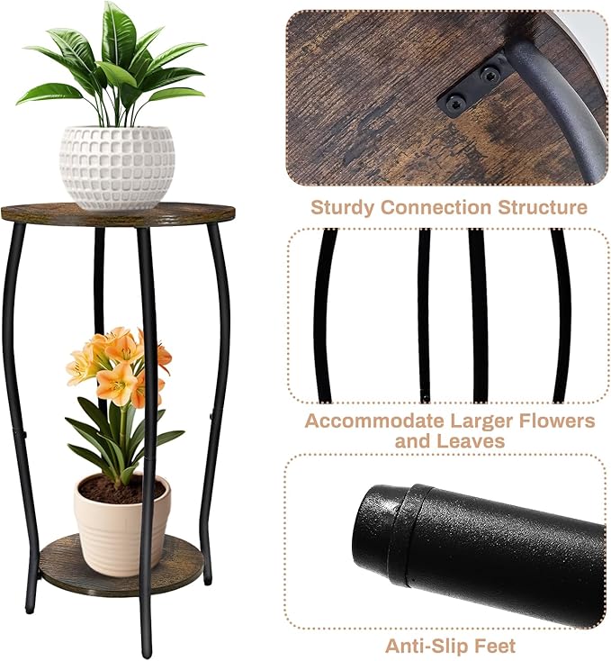Plant Stand Indoor, 2 Tier Tall Wood Plant Stand, 4-Leg Floor Corner Plant - Image 3