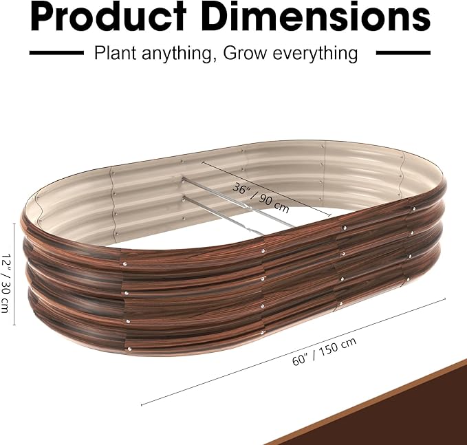 5x3x1ft Oval Galvanized Raised Garden Bed Outdoor 9-in-1 Large Metal Modular - Image 2