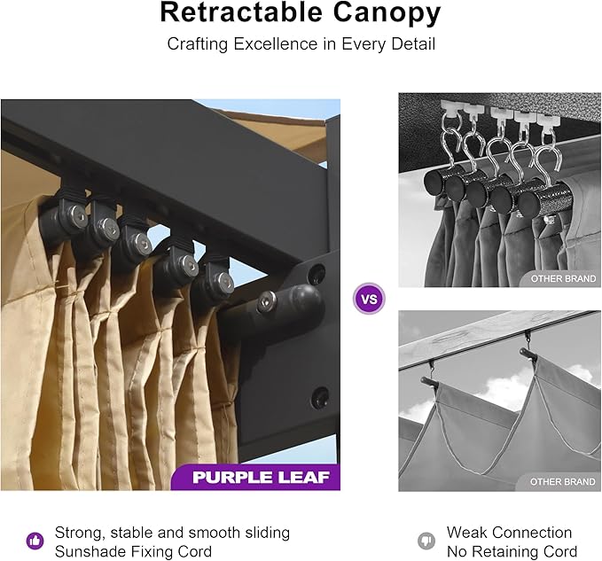 PURPLE LEAF 10' x 10' Aluminum Outdoor Pergola Modern Grape Trellis Retractable - Image 4