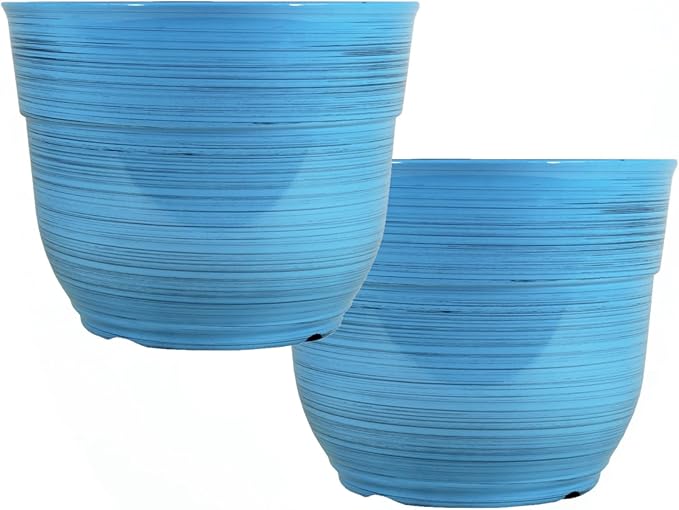 Garden Elements Indoor/Outdoor Glazed Brushed Happy Plastic Planter, Bright Blue by GardenElements