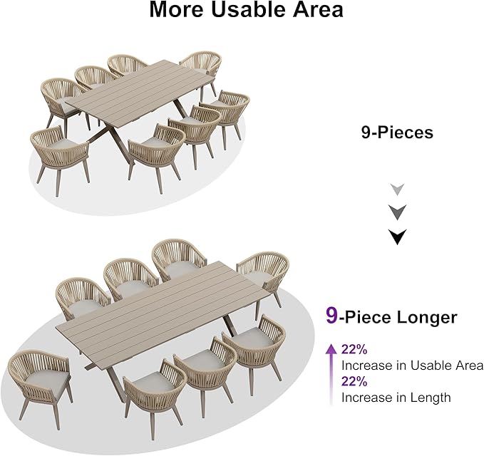 PURPLE LEAF 9 Piece Longer Outdoor Dining Set - Image 4