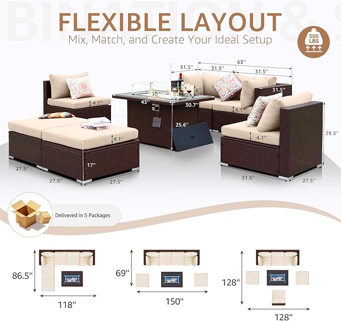 NICESOUL 7 Piece Outdoor Patio Sectional Furniture Set - Image 4