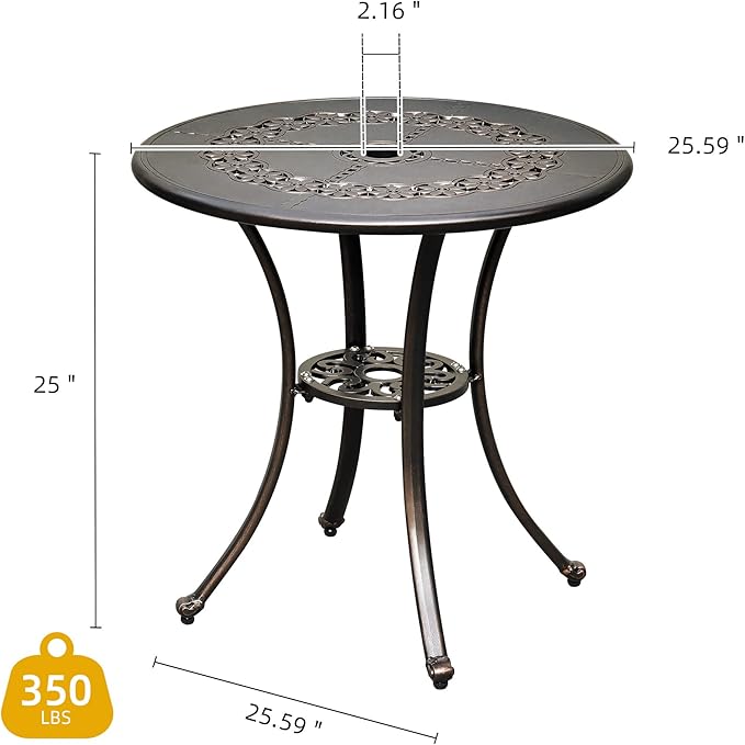 DWVO 25 Inches Round Patio Dining Table - Image 3