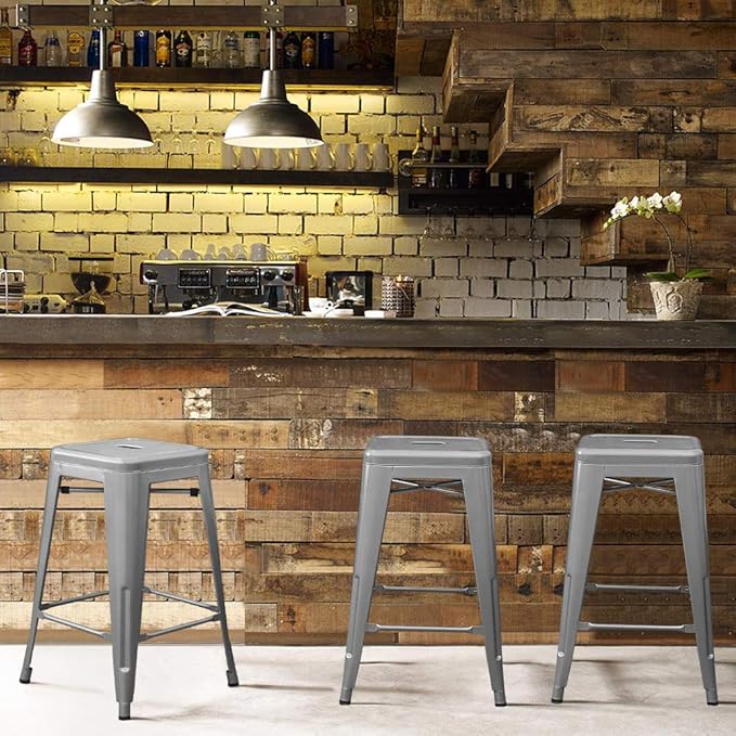 Devoko Metal Bar Stools 24" Indoor Outdoor Stackable Barstools Modern Style - Image 2