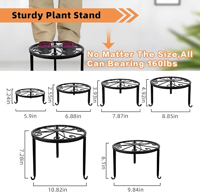 6-Pack Metal Plant Stand, Heavy Duty Flower Pot Stands - Image 3