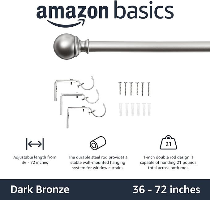 Amazon Basics Sturdy Adjustable Curtain Rod - Image 2