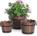 Wooden Bucket Barrel Planters, Rustic Patio Planters Flower Pots by HakkaGirl